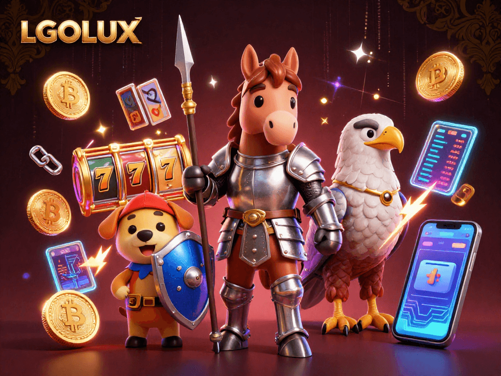Experience thrilling slots with LGOLUX as medieval knights conquer jackpots in a vibrant casino.