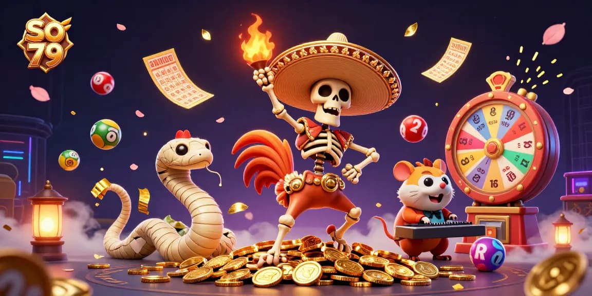Celebrate with so 79's dynamic gaming scene featuring vibrant colors and playful casino elements.