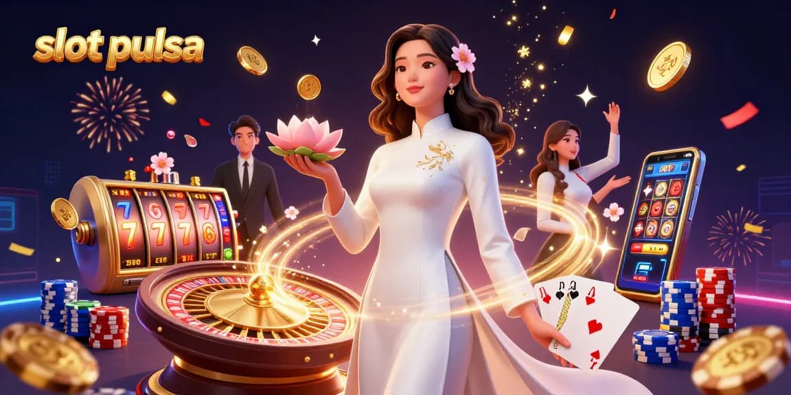 Rasakan aksi slot pulsa yang mendebarkan dengan karakter yang penuh warna dan elemen kasino dalam adegan yang dinamis.