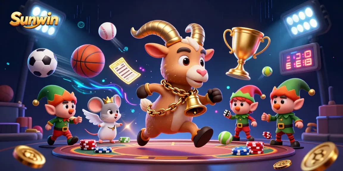 Enhance your gambling experience at Sunwin with a vibrant casino scene featuring engaging characters and dynamic game elements.