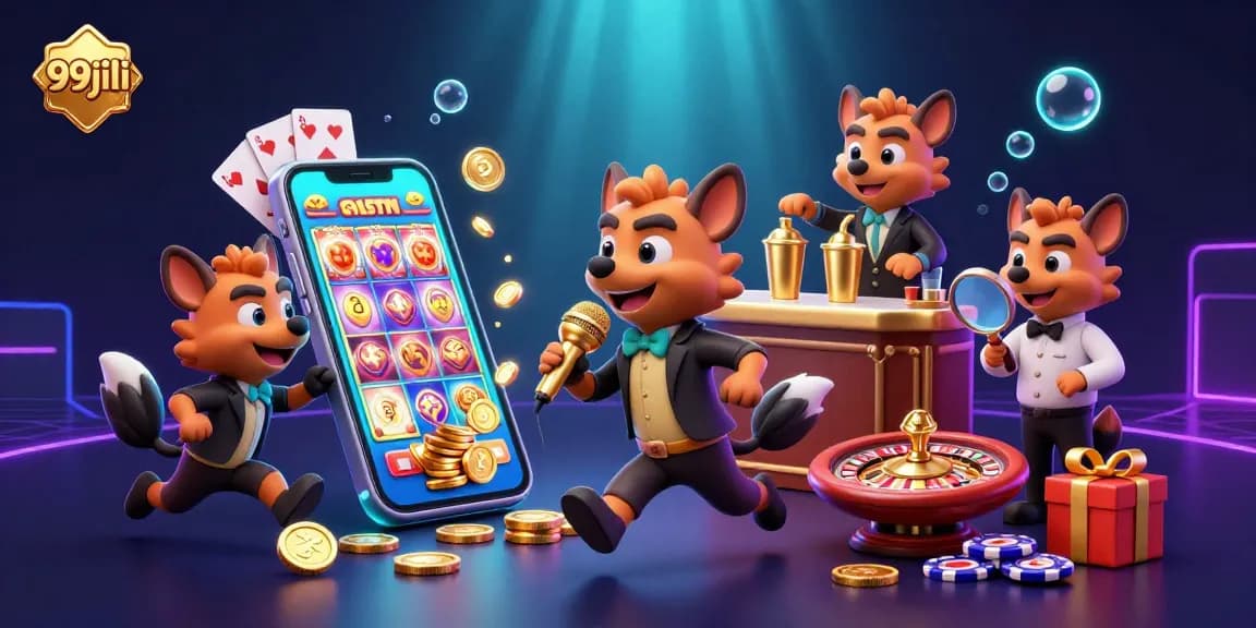 Experience the vibrant gaming atmosphere at 99jili's comedy casino with lively hyenas and exciting game elements.