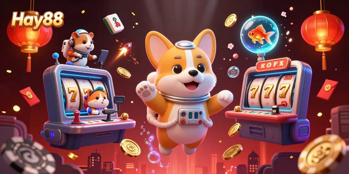 Experience the thrill of Hay88 as the playful astronaut corgi navigates a zero gravity casino filled with floating rewards.