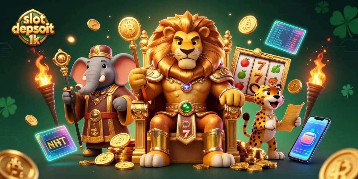 Experience gaming excitement with the slot depsoit 1k casino scene featuring lively characters and vivid symbols.