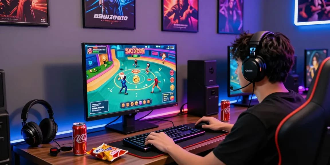 Engaged player playing B52 games in a vibrant gaming setup.