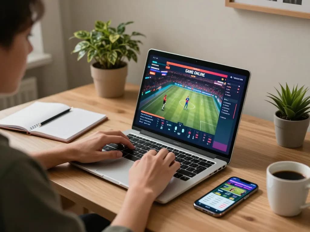 Playing a dynamic GAME ONLINE session at home using a laptop, showcasing a comfortable gaming environment.
