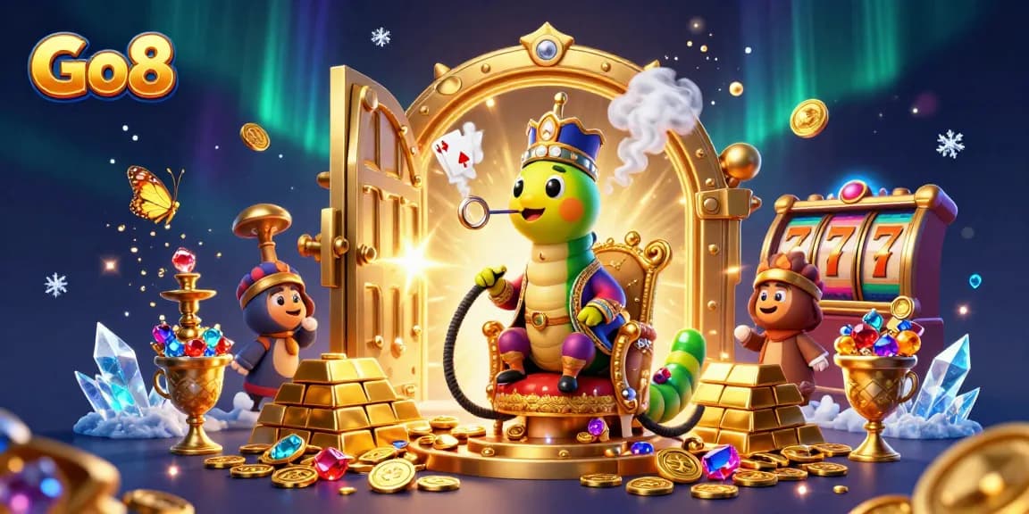 Engage in thrilling gameplay at Go8 with colorful slot reels and vibrant casino elements.