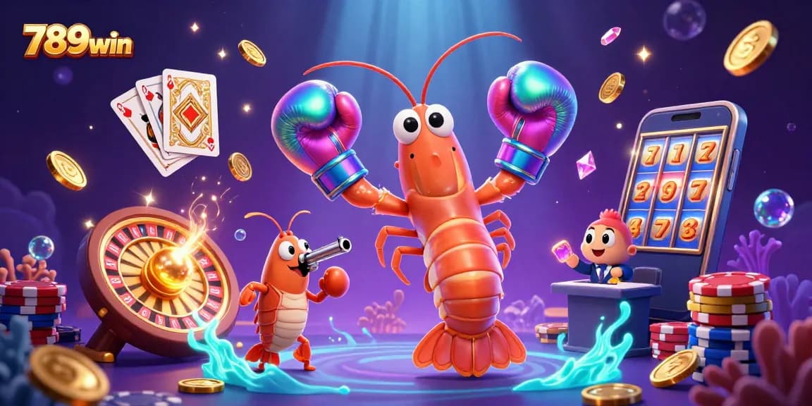 Experience thrilling action at 789win with a vibrant 3D casino illustration featuring unique characters and game elements.
