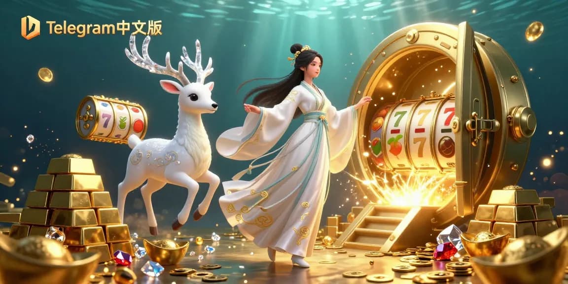 通过Telegram中文版赢得丰厚奖金，探索一个充满黄金和老虎机元素的迷人活力赌场宝藏场景。