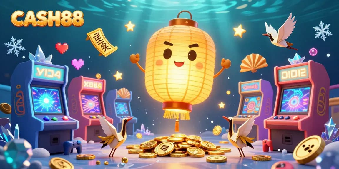 Engage with CASH88 casino magic featuring vibrant colors, golden lantern spirit, and exciting game elements.