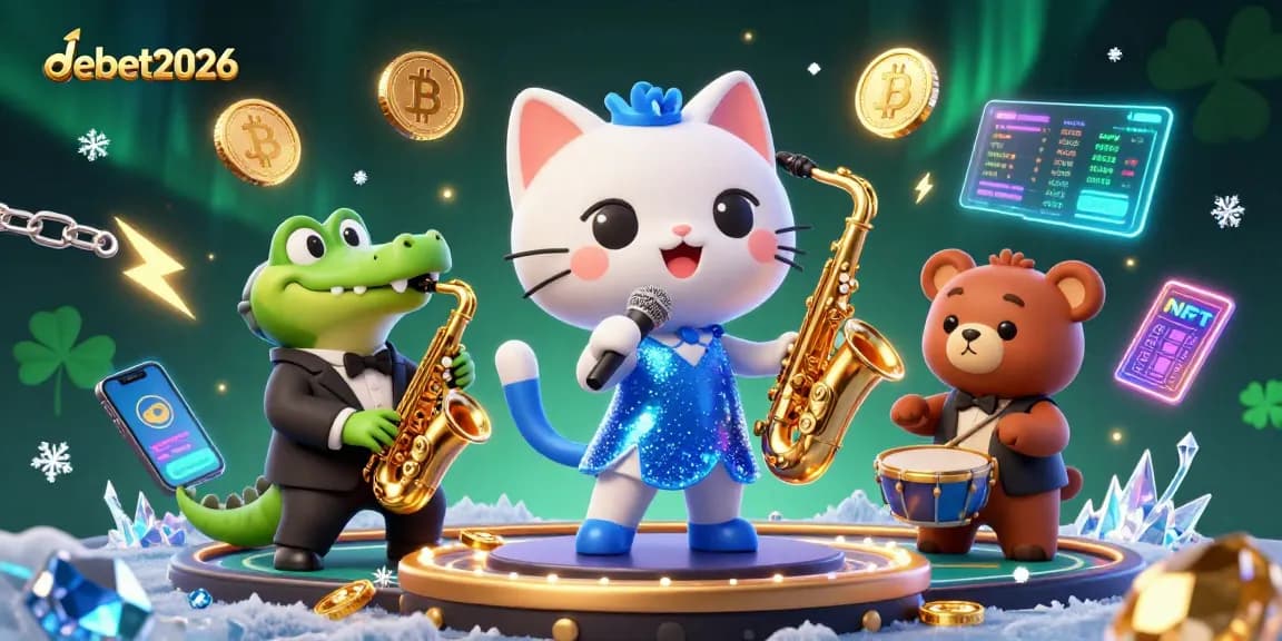 Engage with debet2026 in this captivating casino performance featuring dynamic characters and vibrant crypto elements.