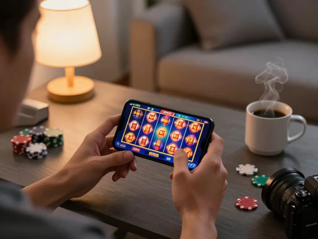 LGO GOAL casino app gameplay showcasing exciting slots and a cozy home setup