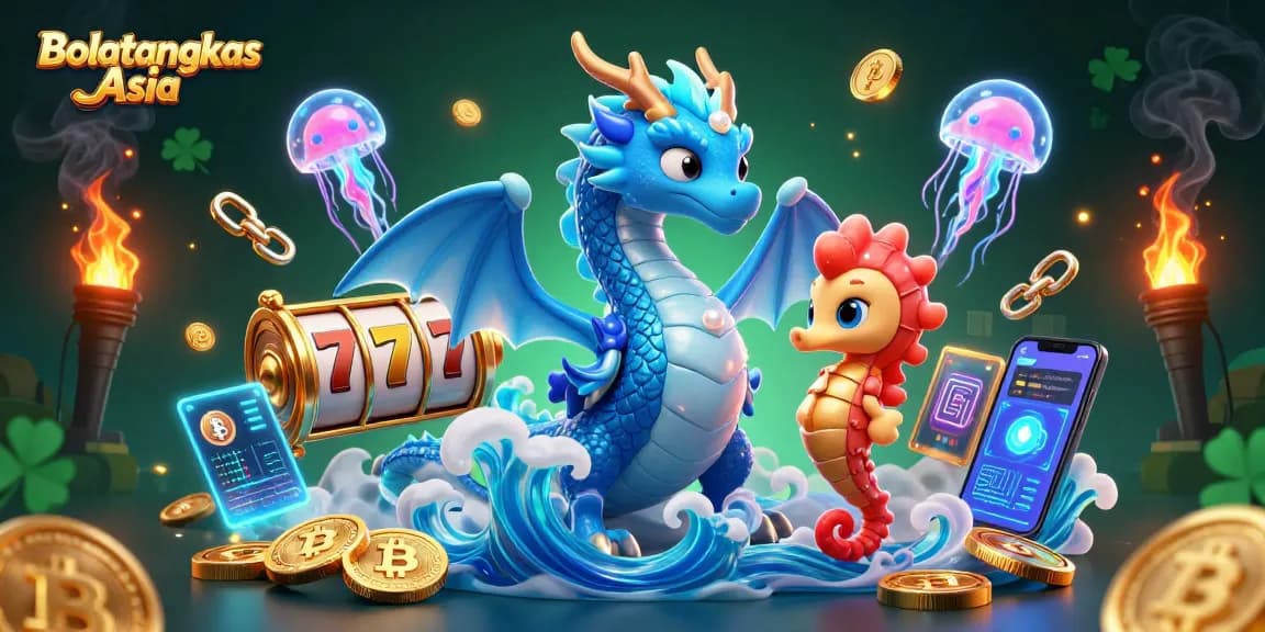 Bolatangkas Asia offers thrilling slot adventures, featuring a cartoon water dragon and vibrant visuals.