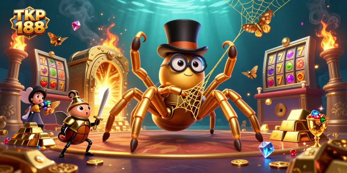 Experience thrilling gameplay on TKP 188 with vibrant slots and golden treasure in an enchanting casino scene.