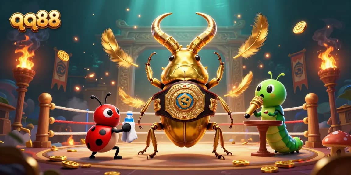 Experience thrilling gameplay at qq88 with a dynamic boxing match between a golden stag beetle and colorful companions.