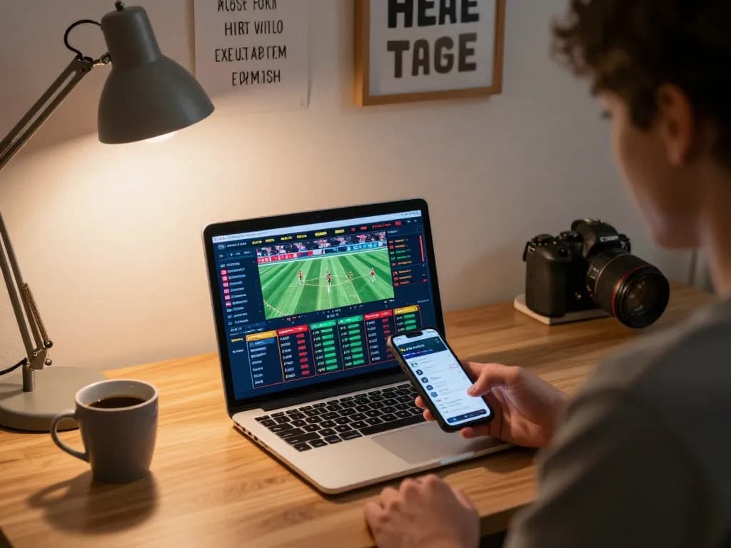 bong99 player engaging with online sports betting odds on laptop in modern home office