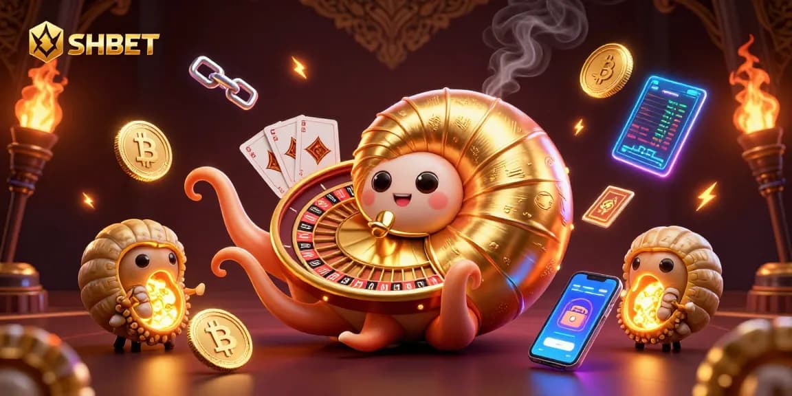 Experience thrilling games with SHBET, featuring a vibrant 3D nautilus roulette and crypto elements.