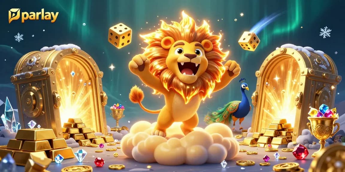 Experience the thrill of parlay betting with this vibrant cartoon scene showcasing gambling elements and festive visuals.