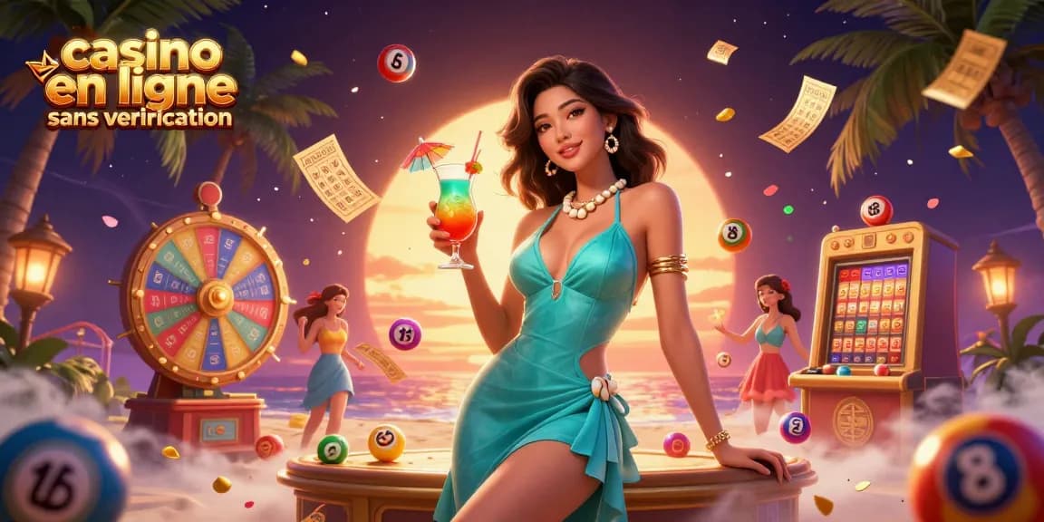 Découvrez l'excitation des casinos en ligne sans verification avec des jeux dynamiques et des éléments vibrants dans un cadre de station balnéaire.