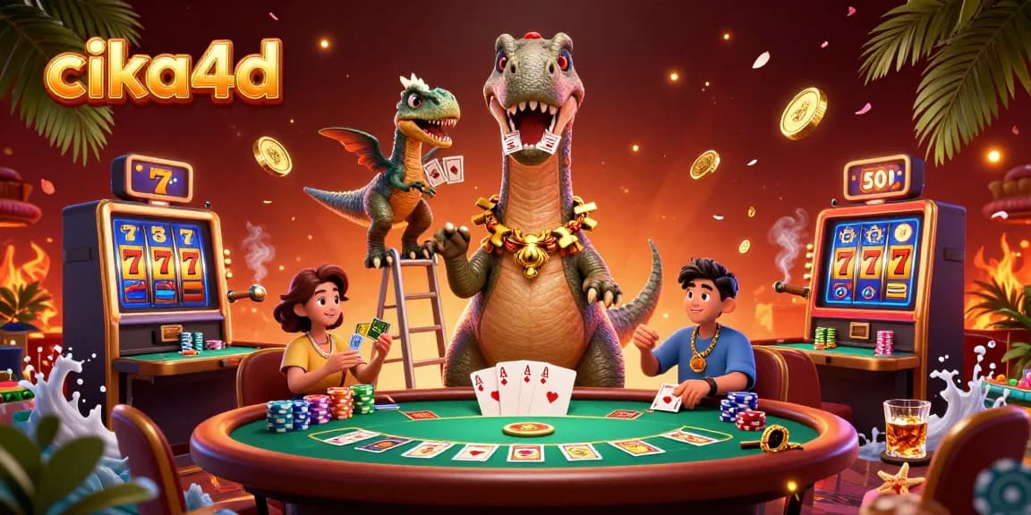 Engage in exciting gameplay at cika4d, showcasing a dynamic casino scene with colorful slot reels.