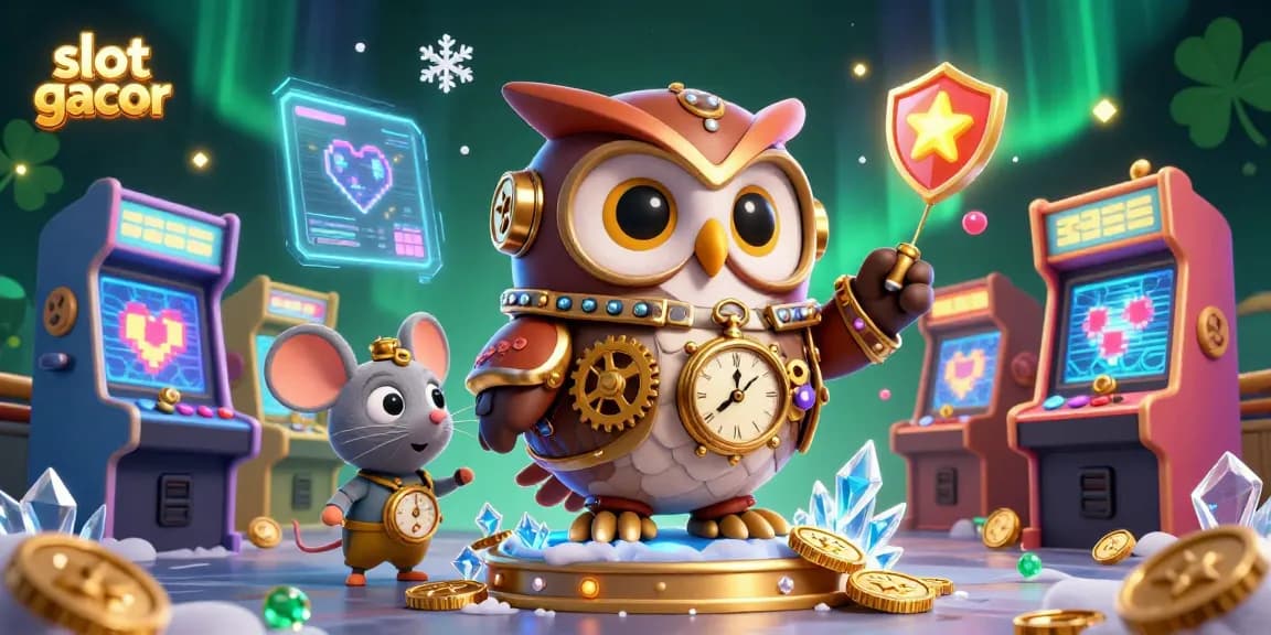 Engage with slot gacor excitement through a vibrant 3D illustration of characters in a dynamic casino environment.