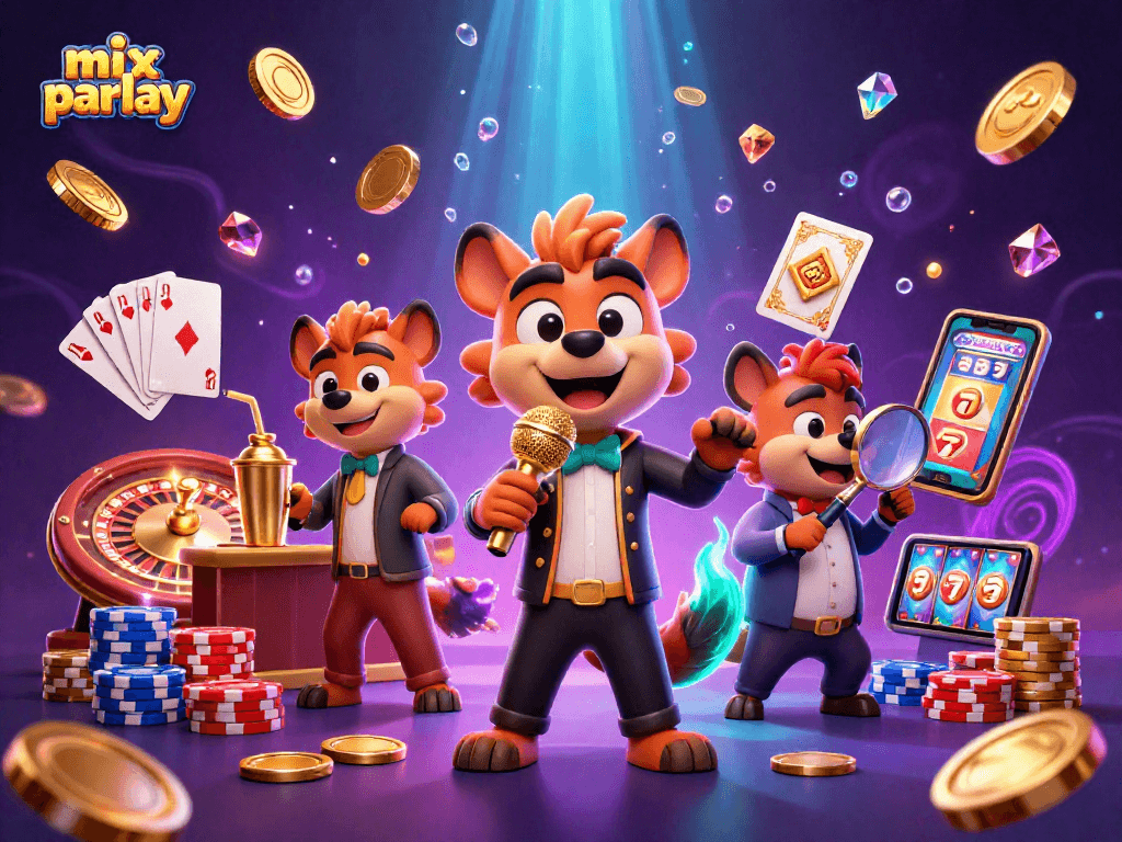Engage in a dynamic mix parlay scene with hyena characters in a vibrant comedy casino.
