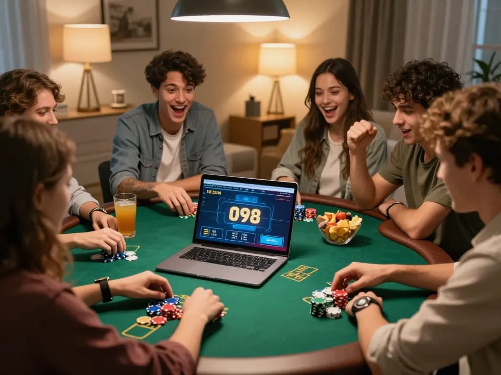 Engage in thrilling online poker at UG DEWA with friends in a lively home setting.