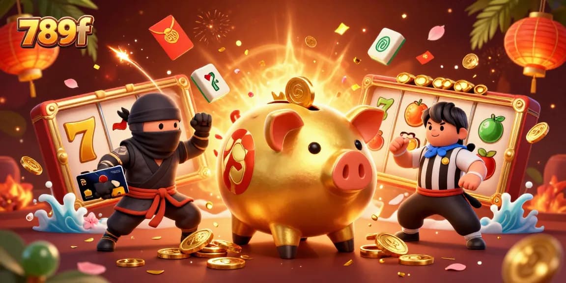Experience thrilling slots at 789f with floating golden coins and lively characters in a vibrant casino scene.