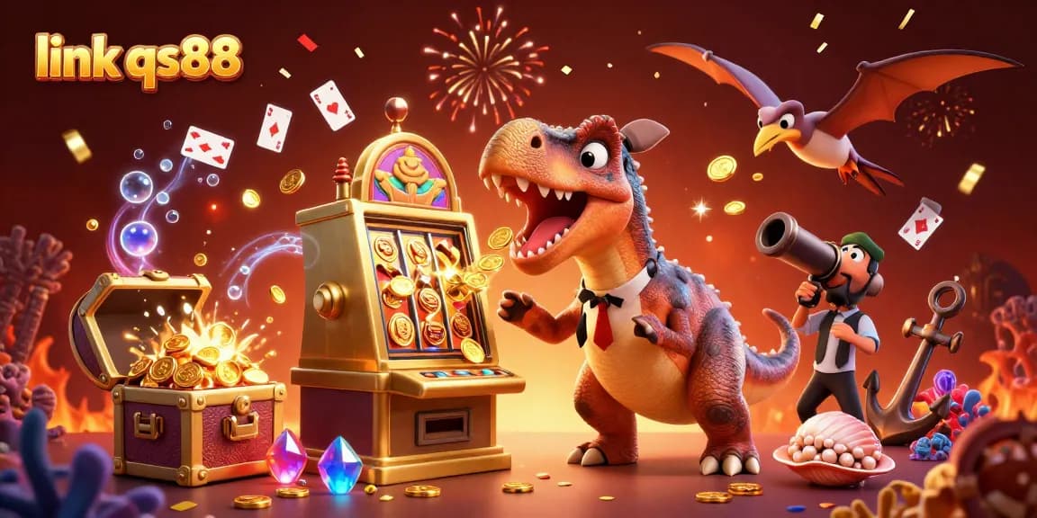 Experience a thrilling slot jackpot with link qs88 as a pachycephalosaurus celebrates gold coin wins!