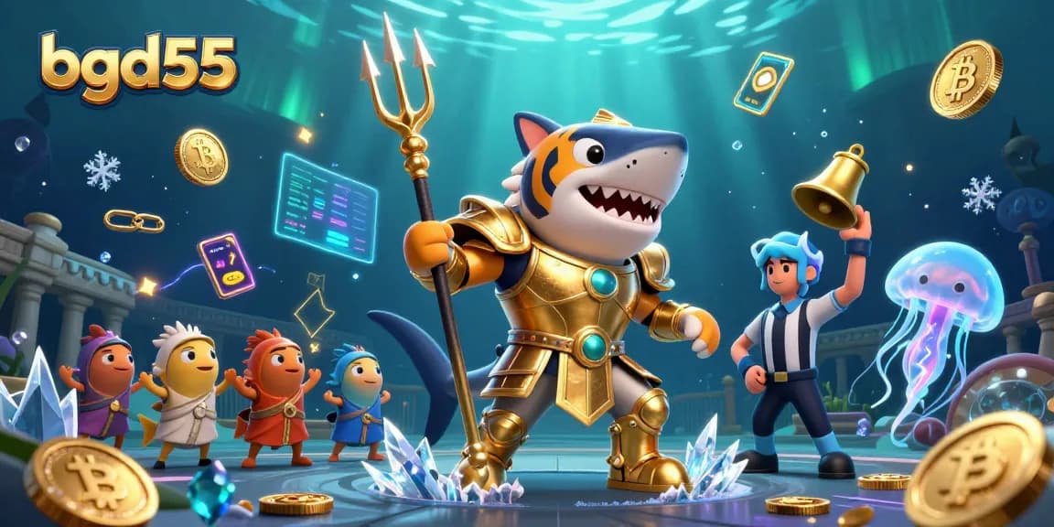 Engage with bgd55's thrilling underwater colosseum scene filled with vibrant characters and cryptocurrency elements.
