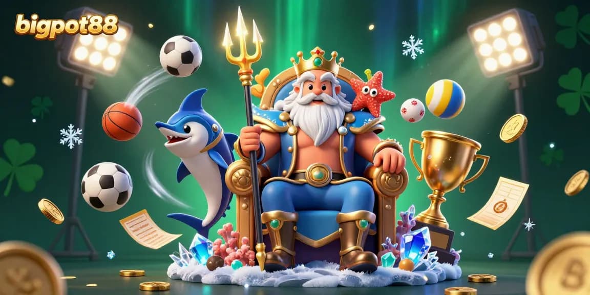 Bigpot88 captures the energetic atmosphere of sports betting with Neptune and vibrant elements.