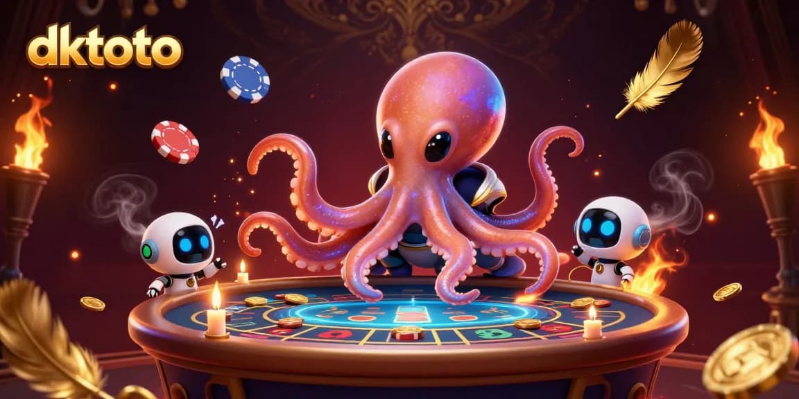 Experience dktoto live baccarat with a vibrant scene showcasing an alien octopus and robot at a holographic table.