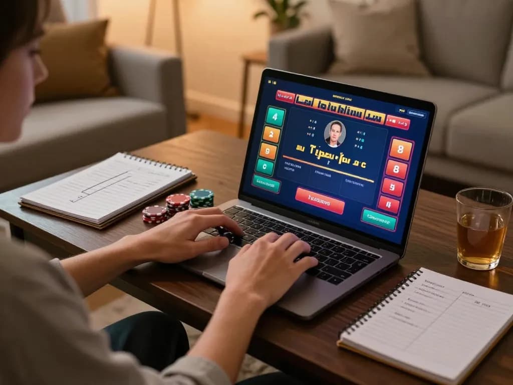 Gambling enthusiasts enjoy the MPO08 Link experience on laptops in a cozy home setting