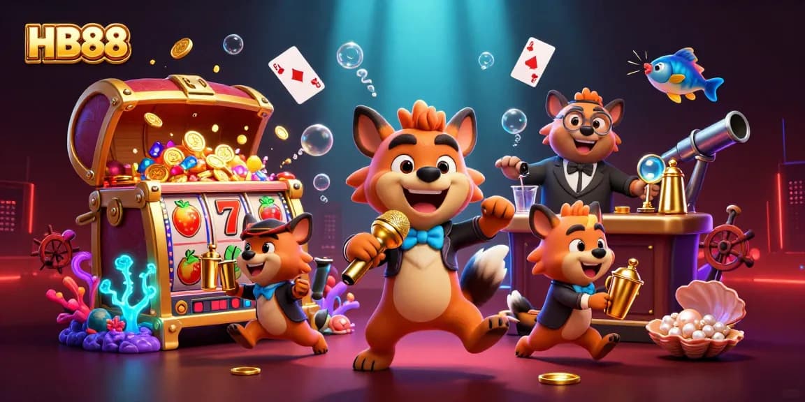 Experience laughter and excitement at HB88's vibrant casino, with unique characters and games.