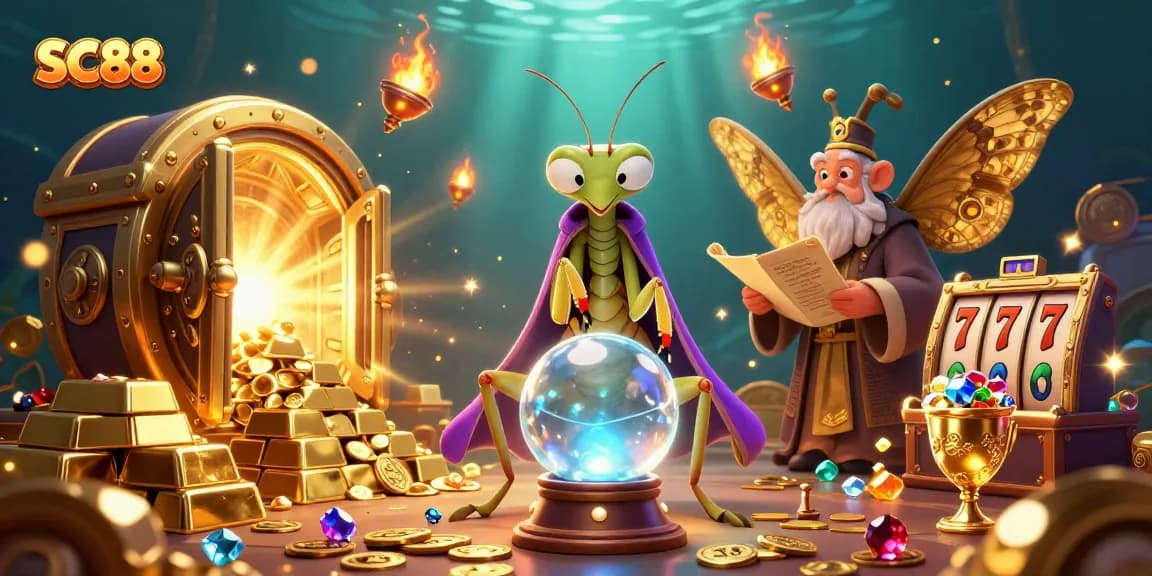 Engage in thrilling SC88 gaming with vibrant characters amid dazzling fortune elements.