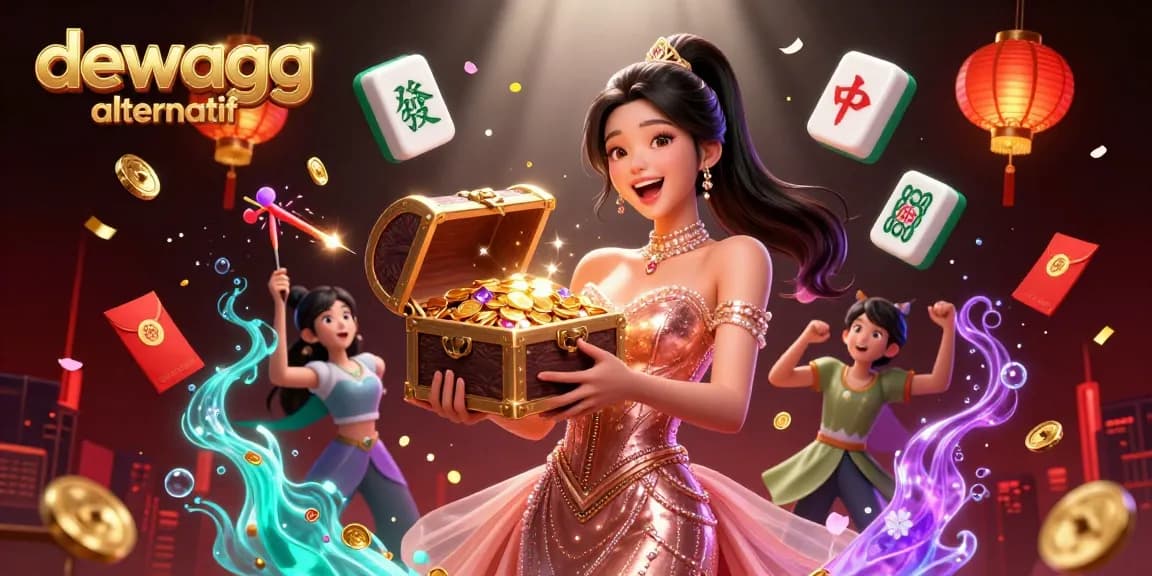 Engage with dewagg alternatif through a vibrant casino illustration showcasing treasures in a joyful scene.