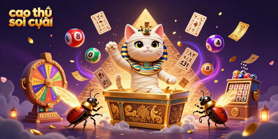 Experience the thrill of "cao thủ soi cầu" with vibrant illustrations of lottery games in a mystical casino scene.