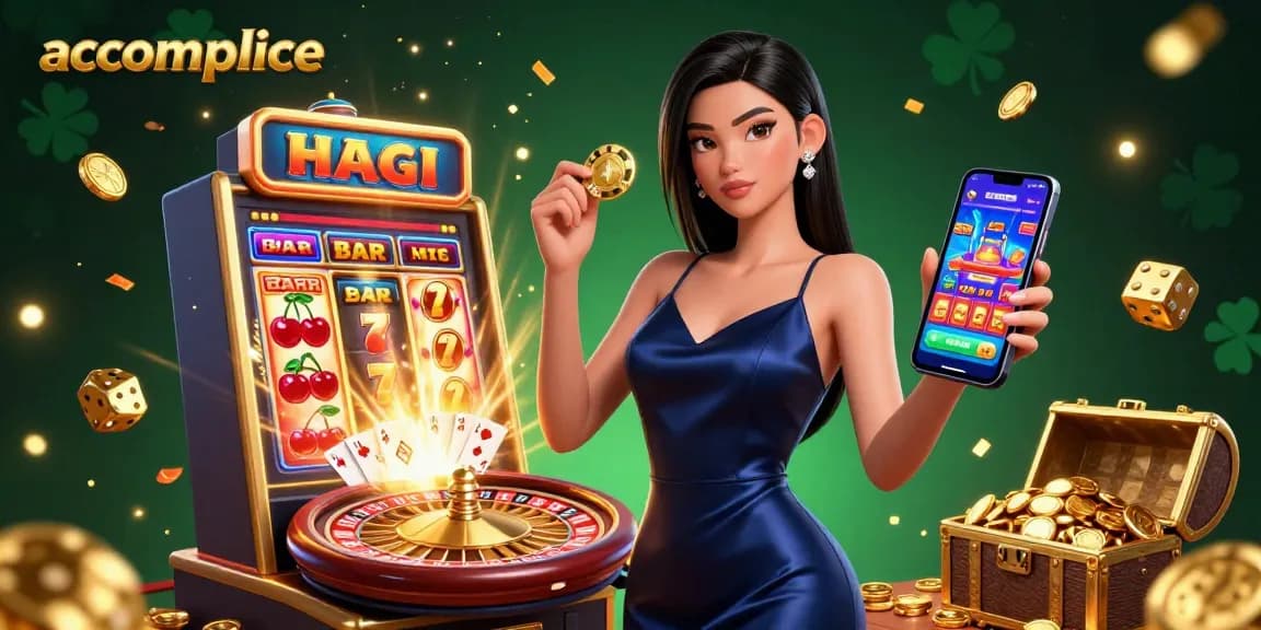 Experience exciting gambling action with accomplice in a 3D casino scene featuring vibrant games and jackpots.