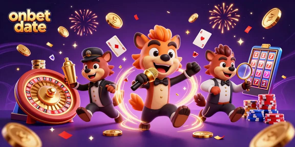 Experience excitement at onbet date with vibrant casino-themed characters and dynamic gaming elements.