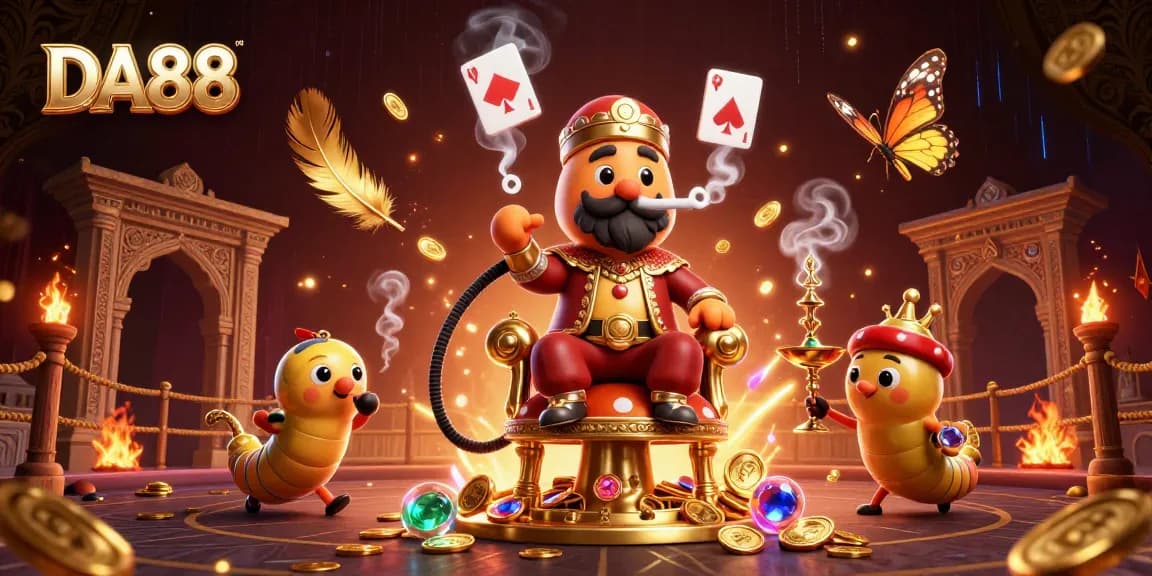 Experience DA88's vibrant gaming world with a Turkish sultan caterpillar master in a mystical scene.
