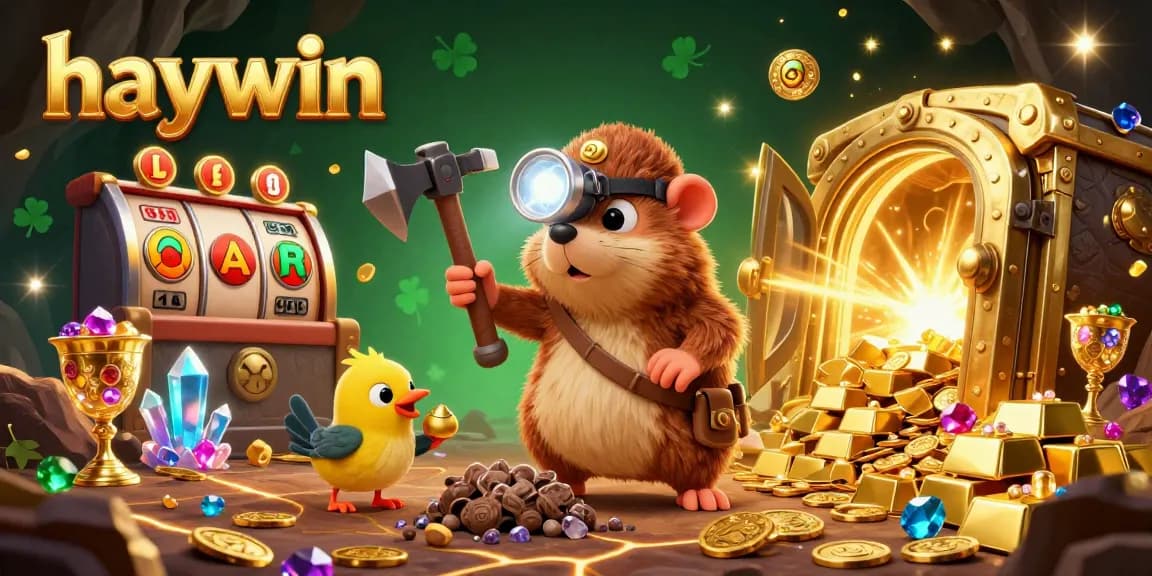 Experience thrilling wins at haywin with a vibrant 3D treasure cave filled with casino excitement.