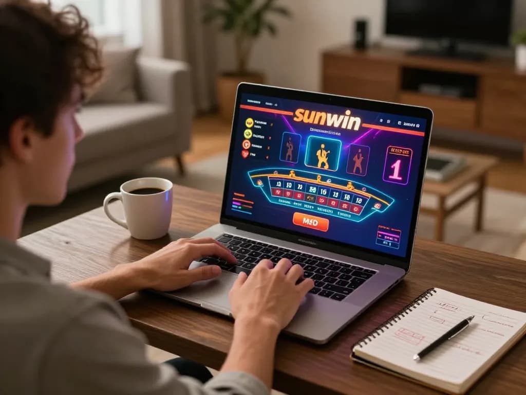 sunwin live dealer baccarat gameplay with enthusiastic player in cozy home setup