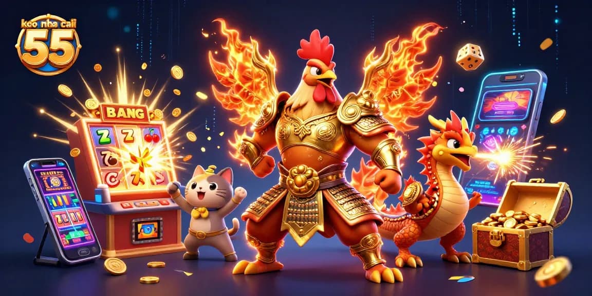 Engage with keo nha cai 55 through a vibrant 3D illustration of a strategic casino scene bursting with excitement.