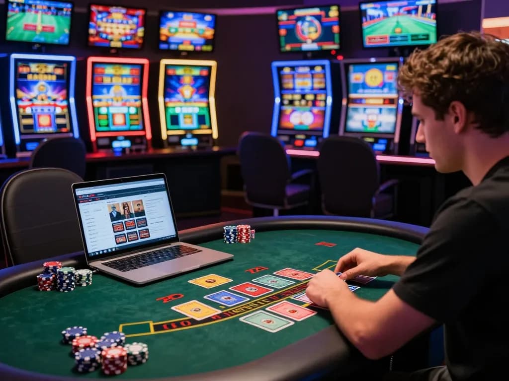 Exciting RR88 online casino scene with player focused on baccarat and vibrant game graphics.