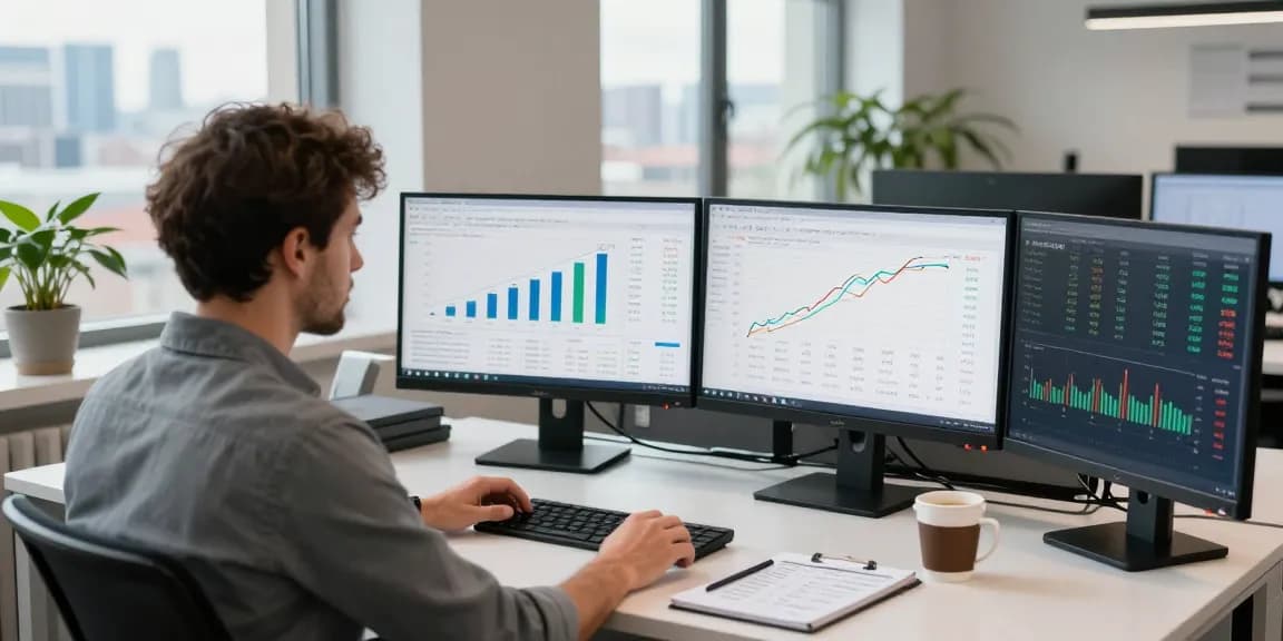 Financial analyst reviewing data on uk electricity price per kwh april 2026 in a modern office.