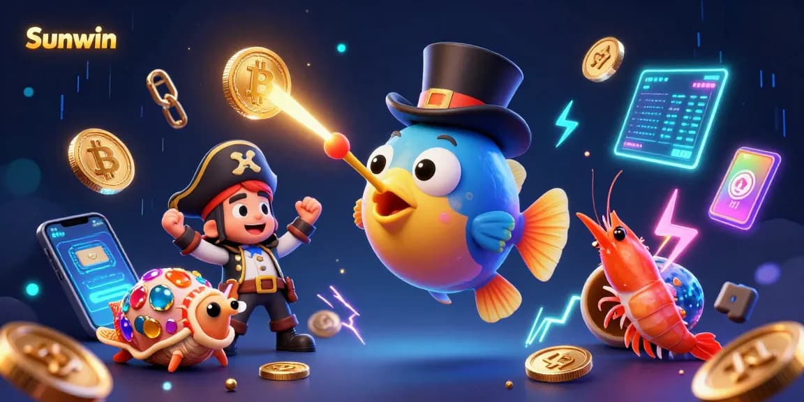 Experience thrilling wins at Sunwin with this vibrant 3D illustration of gaming treasures.