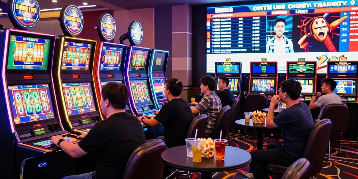 Pengalaman bermain di cipung138 dengan mesin slot berwarna-warni dan pemain antusias.