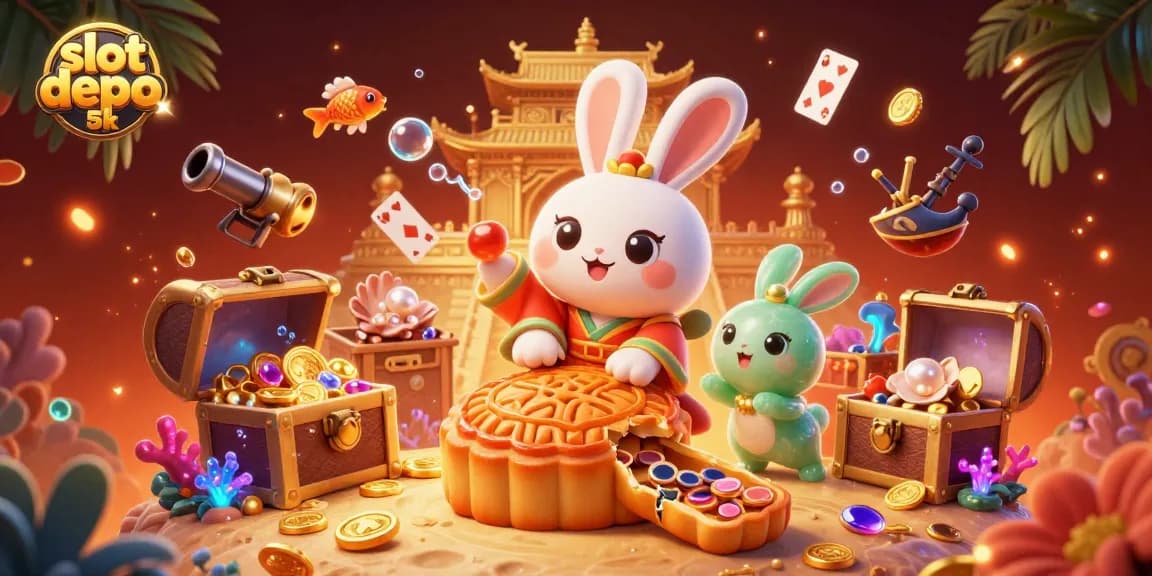 Engage with slot depo 5k through exciting gameplay, revealing treasures and vibrant elements in this dynamic 3D illustration.