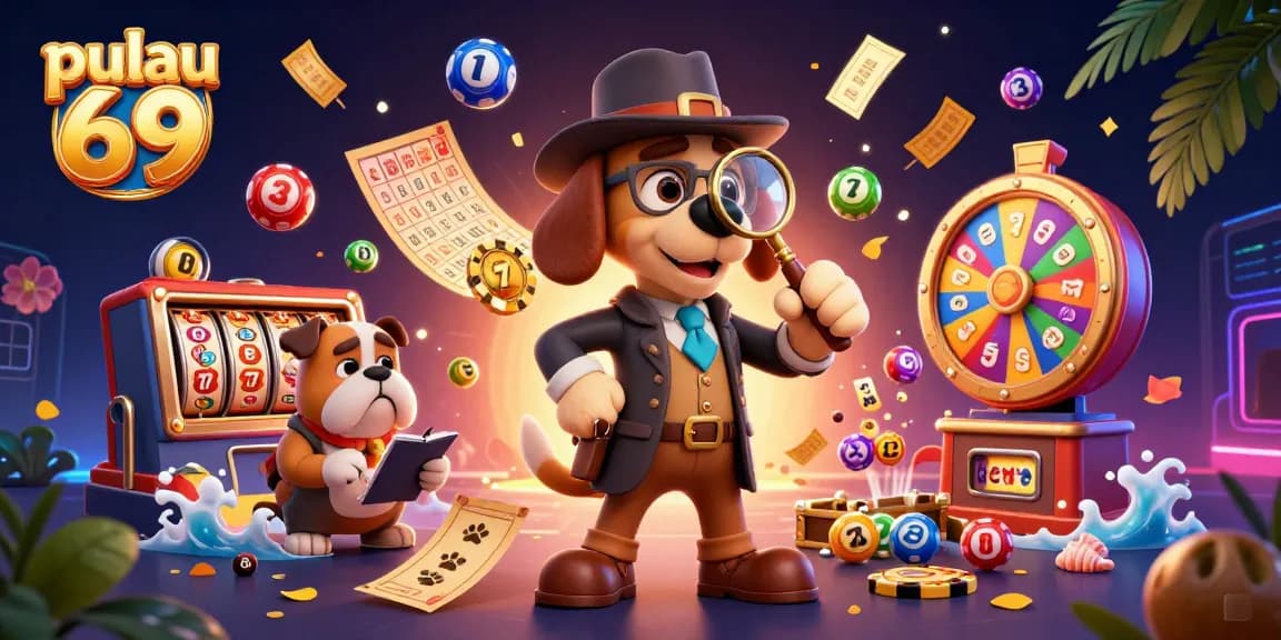 Experience pulau 69 treasures with a detective cartoon bloodhound enjoying vibrant casino games