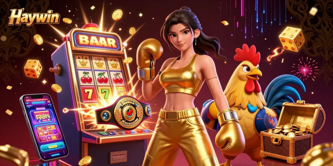 Experience Haywin's exciting gaming scene with vibrant symbols and dynamic characters.