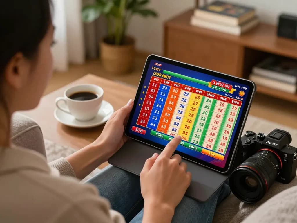 Engaging in lô đề online gaming on a tablet in a cozy home setting, showcasing modern gambling at its best.